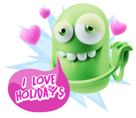  3d Rendering. Emoji in love with hearts shapes saying I Love Ho