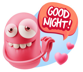 Obraz premium 3d Rendering. Emoji in love with hearts shapes saying Good Nigh