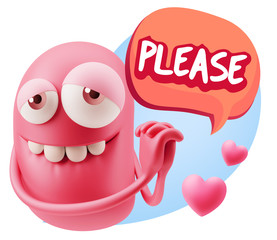 Obraz premium 3d Rendering. Emoji in love with hearts shapes saying Please wi