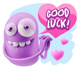 Obraz premium 3d Rendering. Emoji in love with hearts shapes saying Good Luck