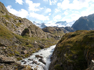 Obraz premium A alpine mountain water stream in the mountain of Switzerland, Unterstock, Urbachtal