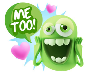 3d Rendering. Love Emoticon Face with hands on cheeks saying Me