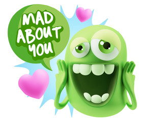 3d Rendering. Love Emoticon Face with hands on cheeks saying Mad