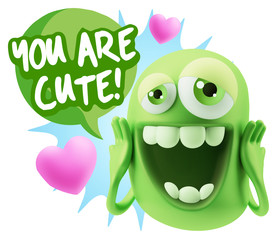 3d Rendering. Love Emoticon Face with hands on cheeks saying You