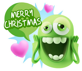 3d Rendering. Love Emoticon Face with hands on cheeks saying Mer