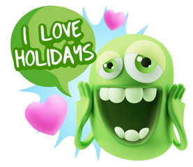 3d Rendering. Love Emoticon Face with hands on cheeks saying I L