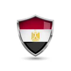 National flag of Egypt. Flag on the metal shield with glare.