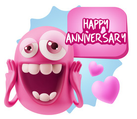 3d Rendering. Love Emoticon Face with hands on cheeks saying Hap