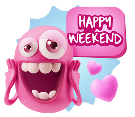 3d Rendering. Love Emoticon Face with hands on cheeks saying Hap