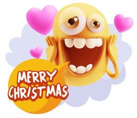 3d Rendering. Love Emoticon Face with hands on cheeks saying Mer