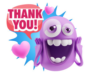 3d Rendering. Love Emoticon Face with hands on cheeks saying Tha