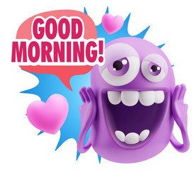 3d Rendering. Love Emoticon Face with hands on cheeks saying Goo