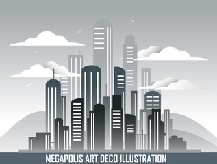 Retro megalopolis in art deco style. - 117030044