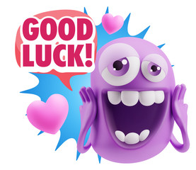 3d Rendering. Love Emoticon Face with hands on cheeks saying Goo