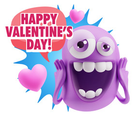 3d Rendering. Love Emoticon Face with hands on cheeks saying Hap