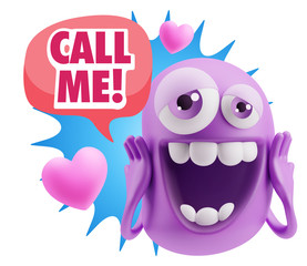 3d Rendering. Love Emoticon Face with hands on cheeks saying Cal