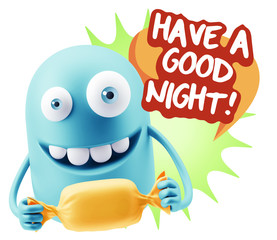 3d Rendering. Candy Gift Emoticon Face saying Have A Good Night