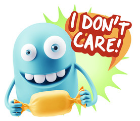 3d Rendering. Candy Gift Emoticon Face saying I Don't Care with