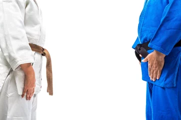 Photo sur Aluminium Arts martiaux Standing bow of female judo brown belt to her sensei black belt