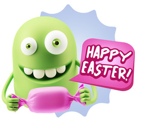3d Rendering. Candy Gift Emoticon Face saying Happy Easter with