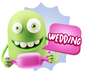 3d Rendering. Candy Gift Emoticon Face saying Wedding with Color
