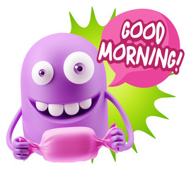 Fototapeta premium 3d Rendering. Candy Gift Emoticon Face saying Good Morning with