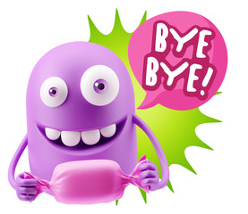 3d Rendering. Candy Gift Emoticon Face saying Bye Bye with Color