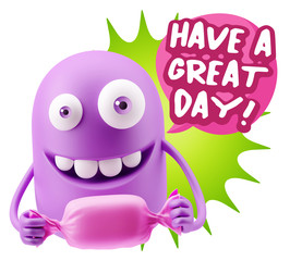 3d Rendering. Candy Gift Emoticon Face saying Have A Great Day w