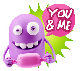 3d Rendering. Candy Gift Emoticon Face saying You And Me with Co