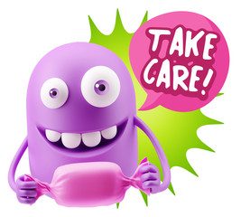 Obraz premium 3d Rendering. Candy Gift Emoticon Face saying Take Care with Col