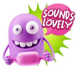 3d Rendering. Candy Gift Emoticon Face saying Sounds Lovely with