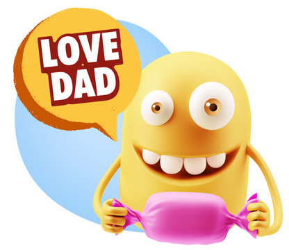3d Rendering. Candy Gift Emoticon Face saying Love Dad with Colo