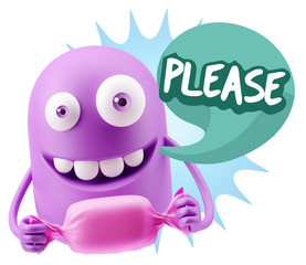 3d Rendering. Candy Gift Emoticon Face saying Please with Colorf