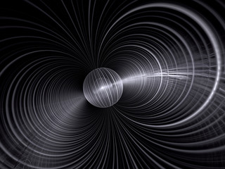 Abstract fractal background - computer-generated image. Digital art: ball and glowing concentric circles. Modern technology backdrop for posters, covers, web design