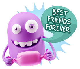 3d Rendering. Candy Gift Emoticon Face saying Best Friends Forev
