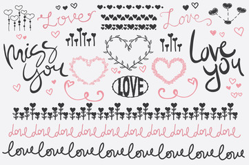 Hand Drawn Vector Set of Hearts Element

