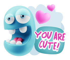 3d Rendering. Emoticon Face in Love saying You Are Cute with Col