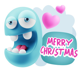 3d Rendering. Emoticon Face in Love saying Merry Christmas with