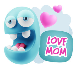 3d Rendering. Emoticon Face in Love saying Love Mom with Colorfu
