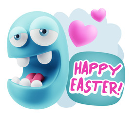 3d Rendering. Emoticon Face in Love saying Happy Easter with Col