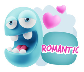 3d Rendering. Emoticon Face in Love saying Romantic with Colorfu