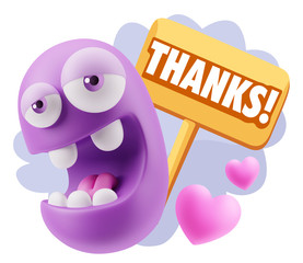 3d Rendering. Emoticon Face in Love saying Thanks with Colorful