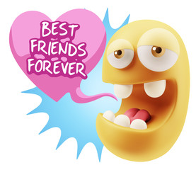 3d Rendering. Emoticon Face in Love saying Best Friends Forever