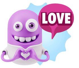 3d Rendering. Romantic Emoticon with hands forming a heart drawi