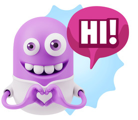 3d Rendering. Romantic Emoticon with hands forming a heart drawi