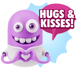 3d Rendering. Romantic Emoticon with hands forming a heart drawi