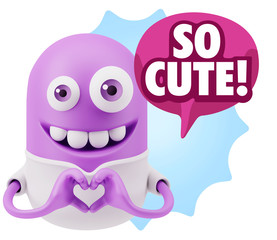 3d Rendering. Romantic Emoticon with hands forming a heart drawi