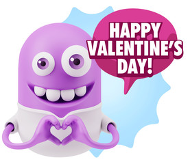 3d Rendering. Romantic Emoticon with hands forming a heart drawi