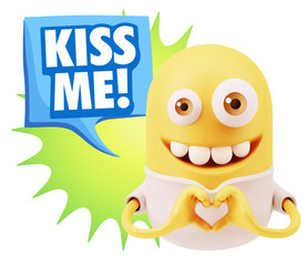 3d Rendering. Romantic Emoticon with hands forming a heart drawi