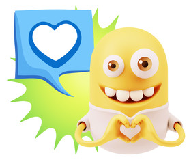 3d Rendering. Romantic Emoticon with hands forming a heart drawi